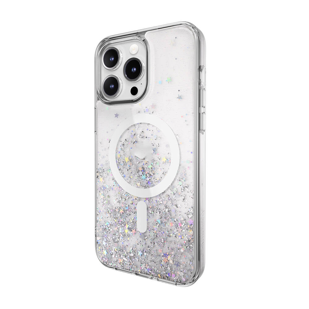 iPhone 15 Pro Max Kılıf M-safe Şarj Özellikli Parlayan Simli Şeffaf Lisanslı Switcheasy Starfield-M Kılıf