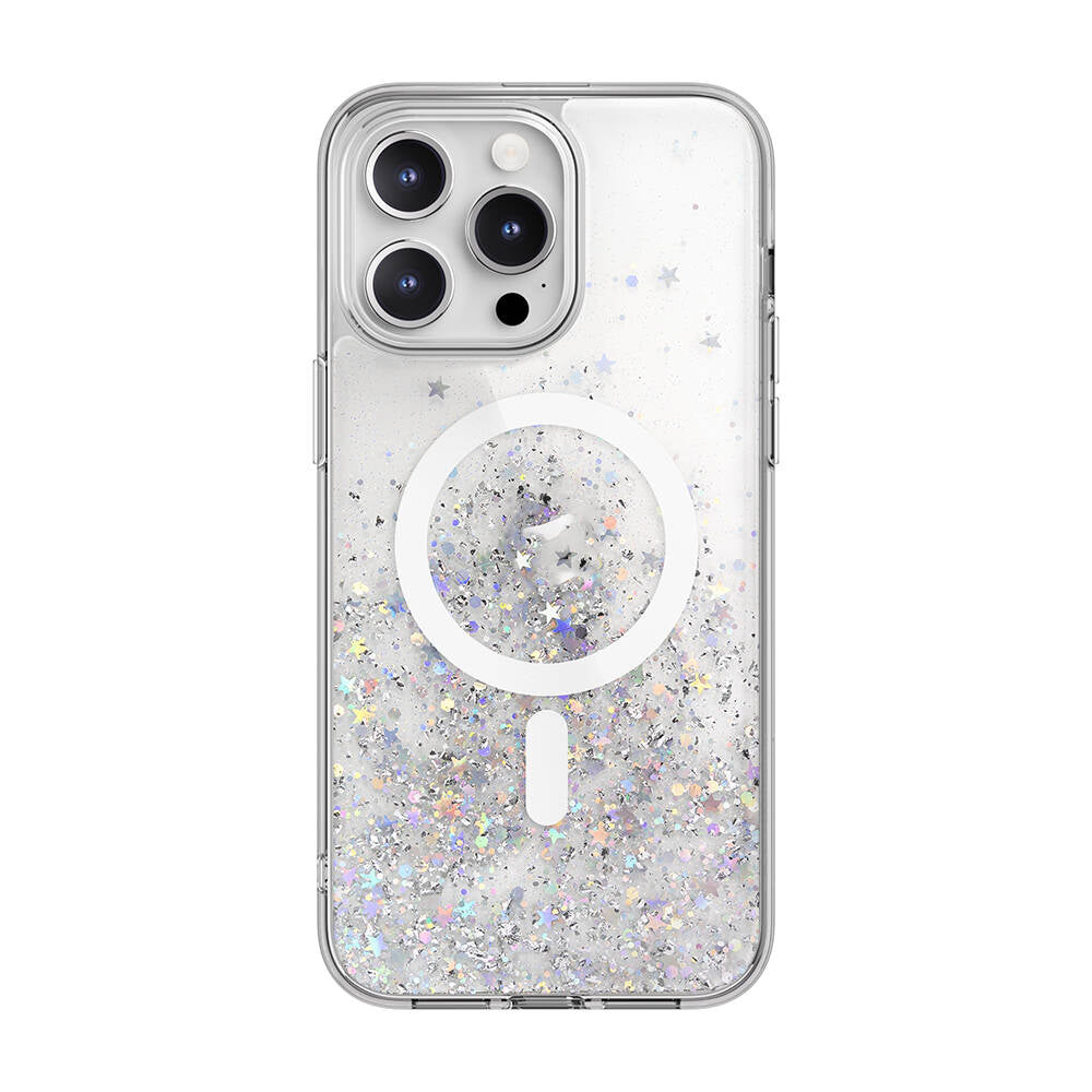 iPhone 15 Pro Max Kılıf M-safe Şarj Özellikli Parlayan Simli Şeffaf Lisanslı Switcheasy Starfield-M Kılıf