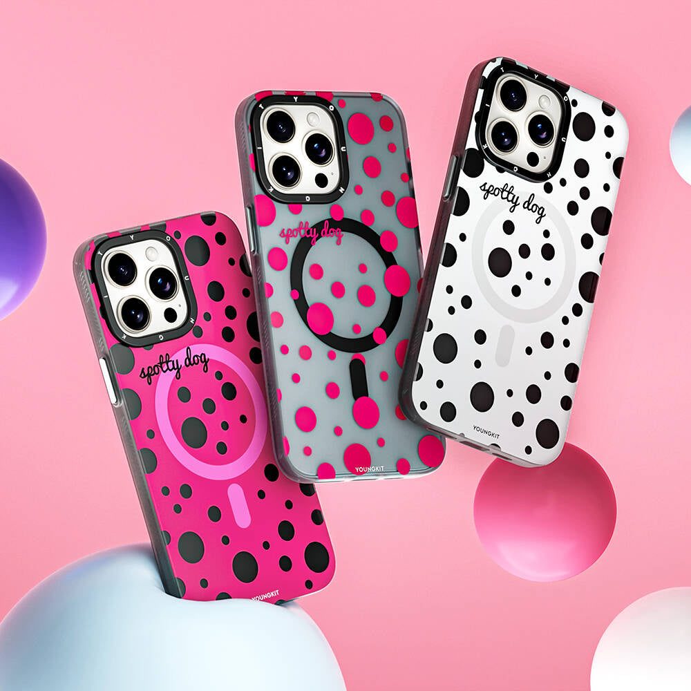 iPhone 15 Pro Max Kılıf M-safe Şarj Özellikli Polka Dot Desenli Youngkit Spots Serisi Kılıf