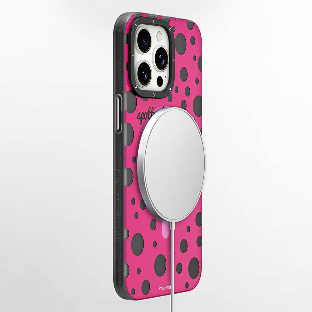 iPhone 15 Pro Max Kılıf M-safe Şarj Özellikli Polka Dot Desenli Youngkit Spots Serisi Kılıf