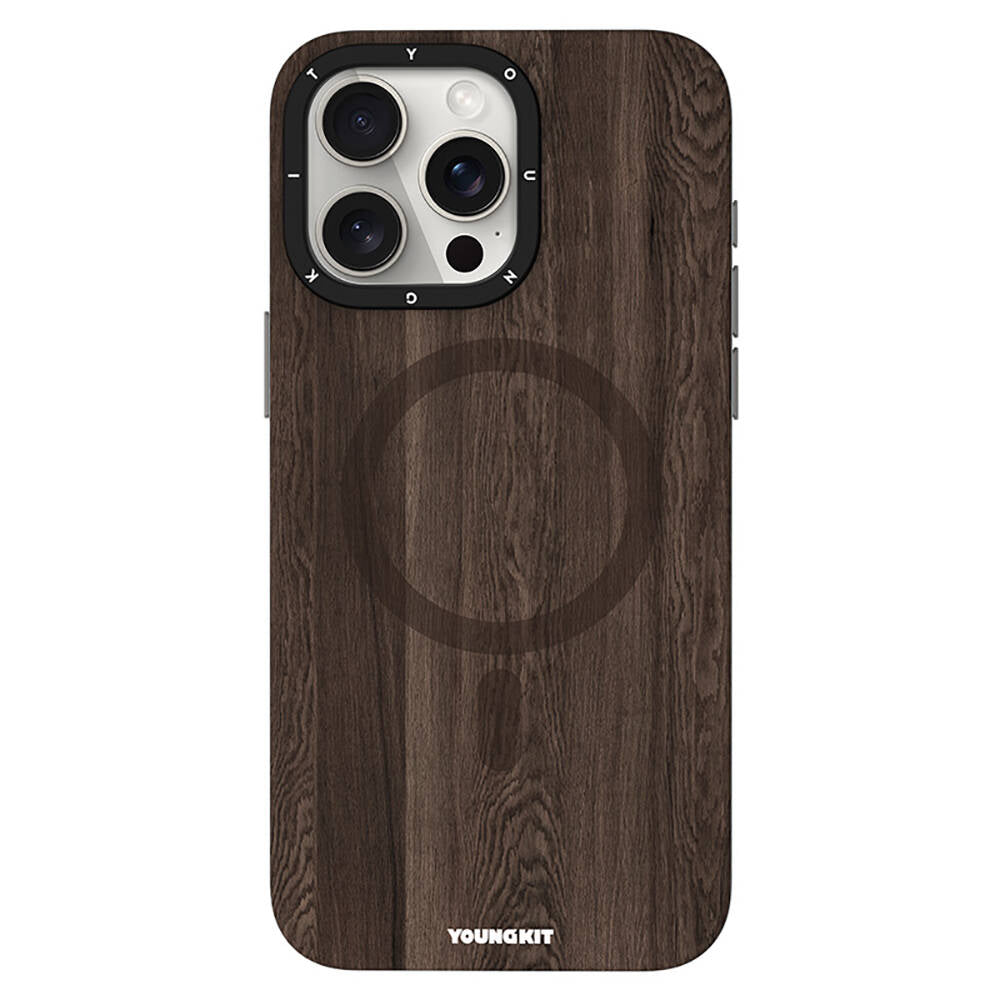 iPhone 15 Pro Max Kılıf M-safe Şarj Özellikli Sararmaya Dayanıklı Youngkit Wood Forest Serisi Kılıf