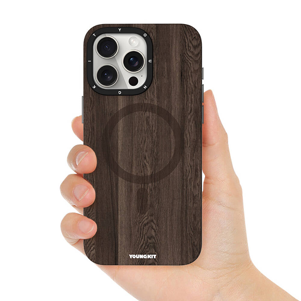 iPhone 15 Pro Max Kılıf M-safe Şarj Özellikli Sararmaya Dayanıklı Youngkit Wood Forest Serisi Kılıf