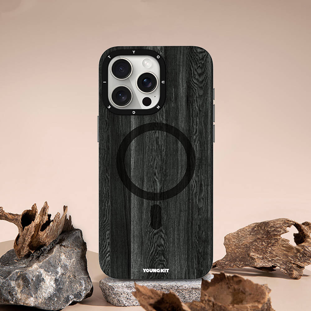 iPhone 15 Pro Max Kılıf M-safe Şarj Özellikli Sararmaya Dayanıklı Youngkit Wood Forest Serisi Kılıf