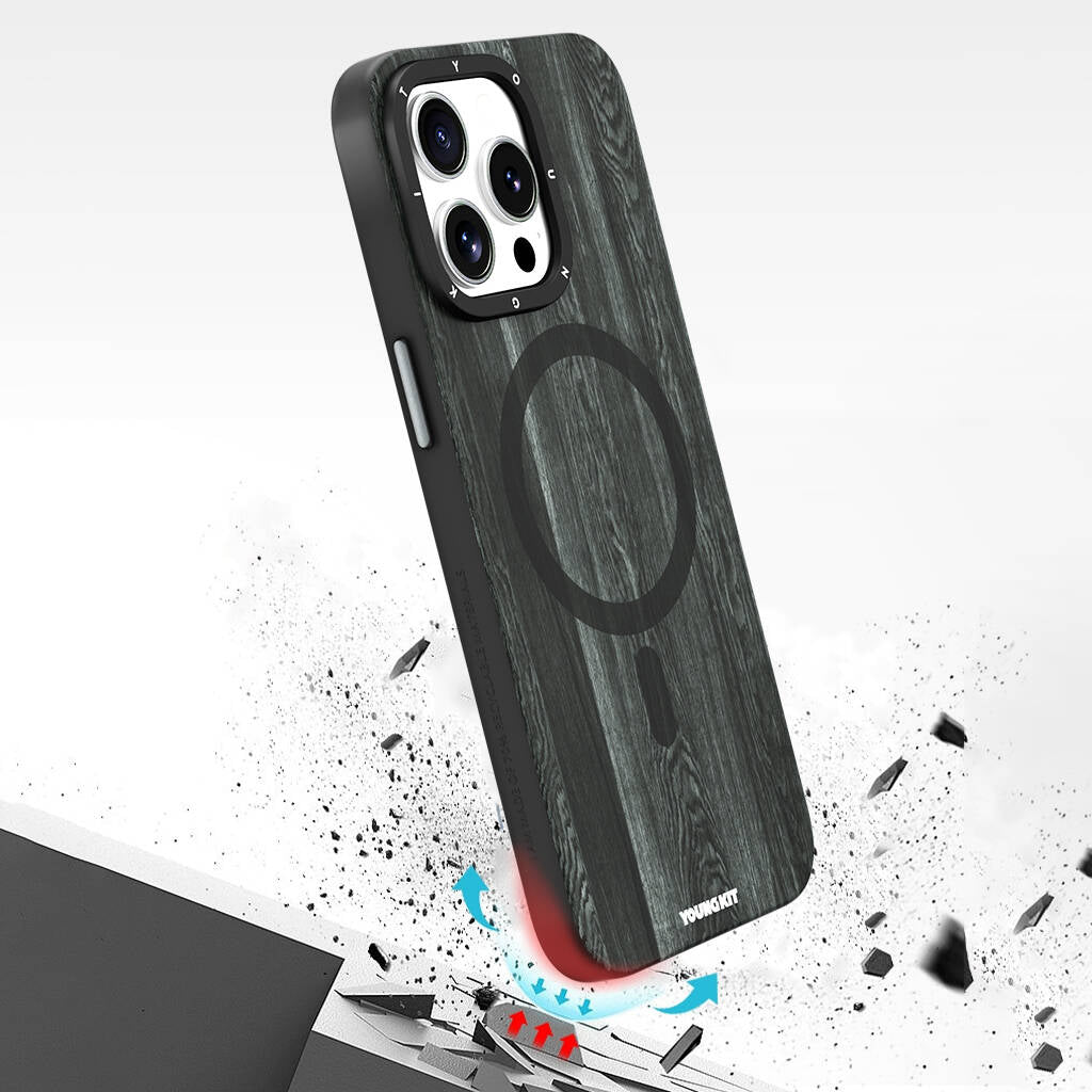 iPhone 15 Pro Max Kılıf M-safe Şarj Özellikli Sararmaya Dayanıklı Youngkit Wood Forest Serisi Kılıf