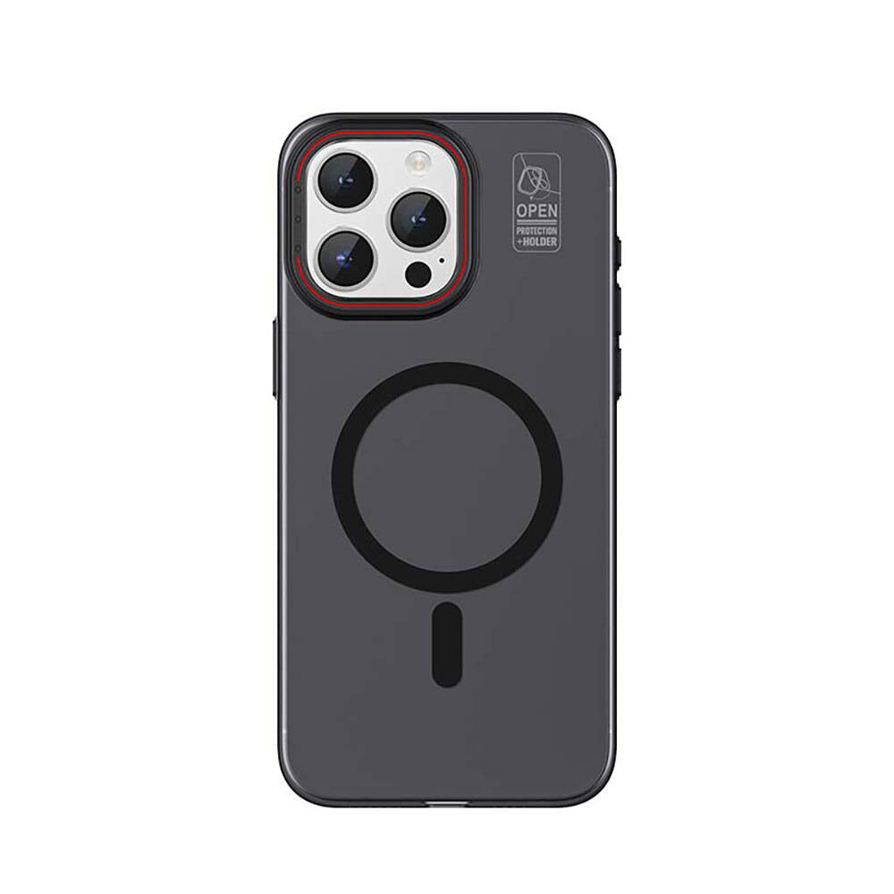 iPhone 15 Pro Max Kılıf M-safe Şarj Özellikli Standlı Metal Kamera Çerçeveli Mat Recci Glaze Serisi Kılıf