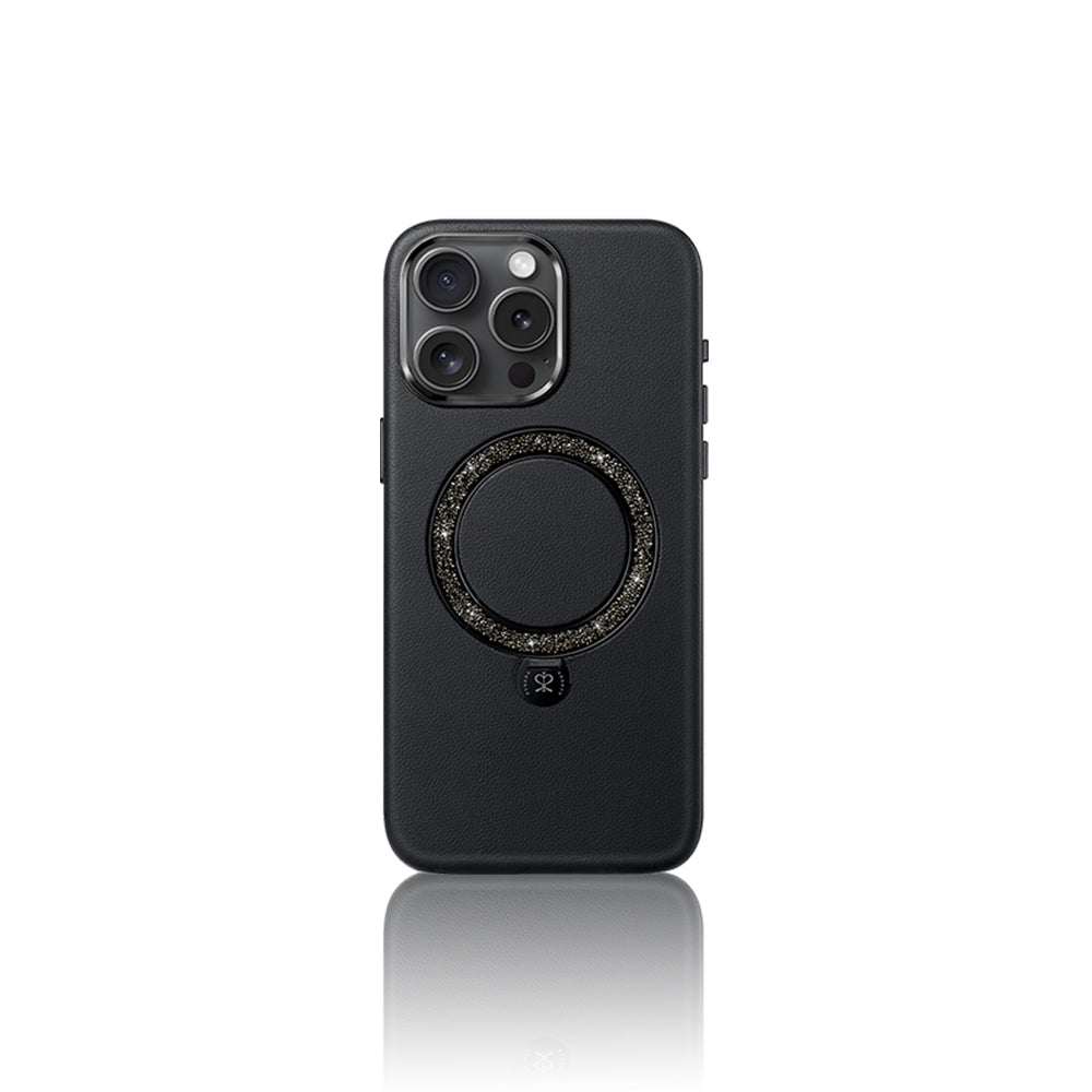 iPhone 15 Pro Max Kılıf M-safe Şarj Özellikli Standlı Suni Deri Tasarımlı Pynana Dancing Circle Serisi Kılıf