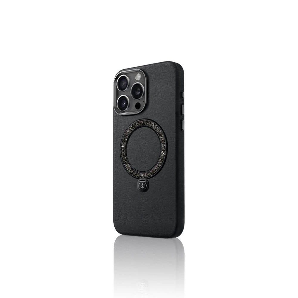 iPhone 15 Pro Max Kılıf M-safe Şarj Özellikli Standlı Suni Deri Tasarımlı Pynana Dancing Circle Serisi Kılıf
