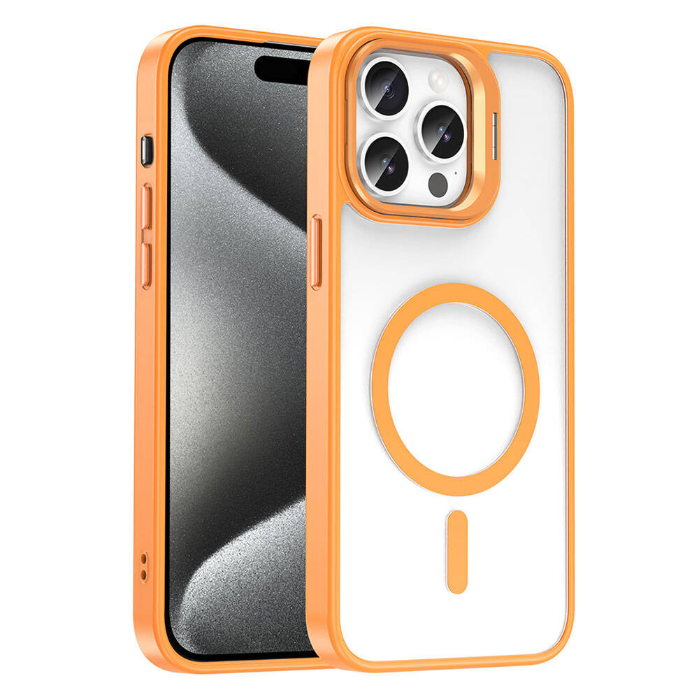 iPhone 15 Pro Max Kılıf M-safe Şarj Özellikli Standlı Zore M-safe Klon Lensli Kılıf