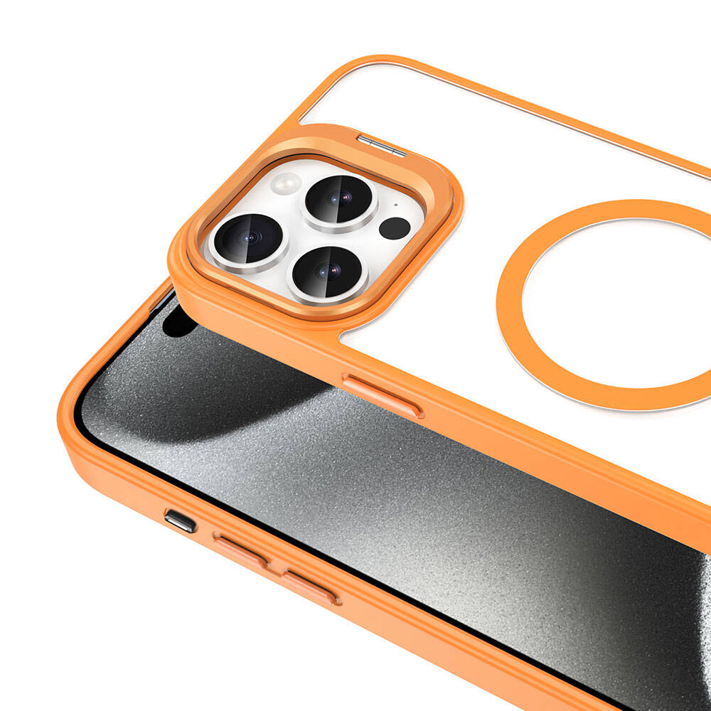 iPhone 15 Pro Max Kılıf M-safe Şarj Özellikli Standlı Zore M-safe Klon Lensli Kılıf