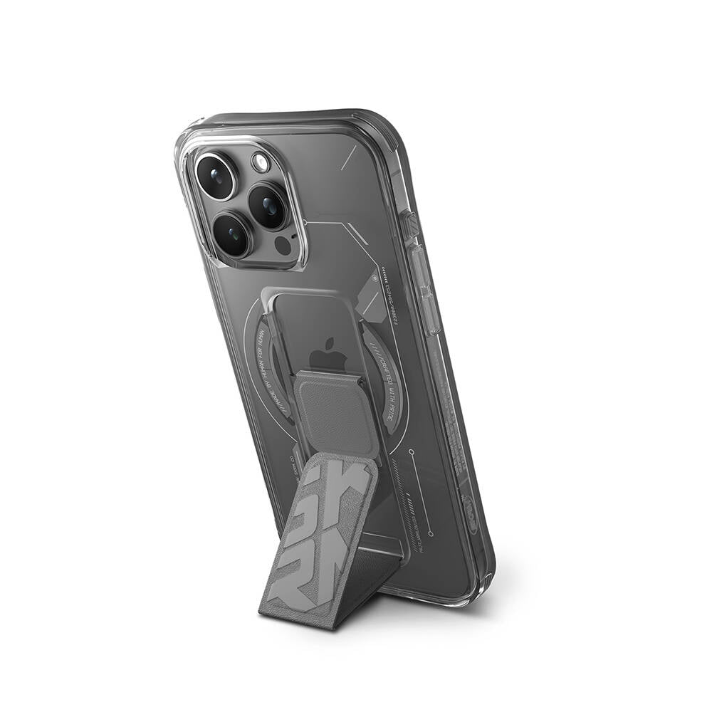 iPhone 15 Pro Max Kılıf M-safe Şarj Özellikli Teknoloji Desenli Standlı Skinarma Helio Kılıf