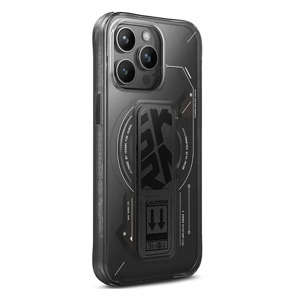 iPhone 15 Pro Max Kılıf M-safe Şarj Özellikli Teknoloji Desenli Standlı Skinarma Helio Kılıf