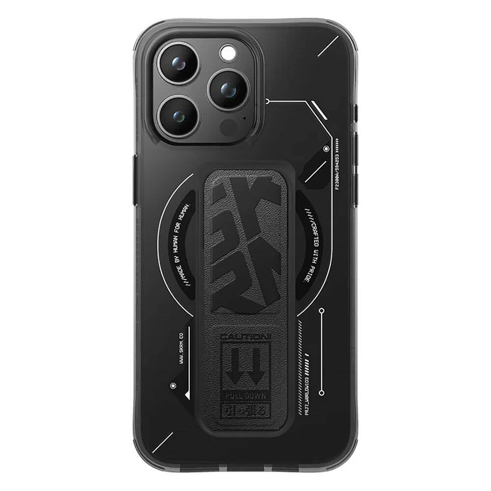 iPhone 15 Pro Max Kılıf M-safe Şarj Özellikli Teknoloji Desenli Standlı Skinarma Helio Kılıf