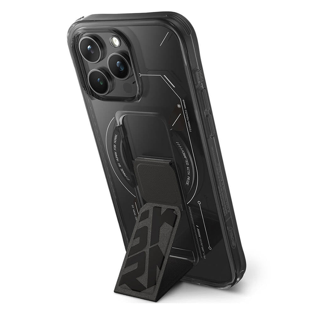 iPhone 15 Pro Max Kılıf M-safe Şarj Özellikli Teknoloji Desenli Standlı Skinarma Helio Kılıf