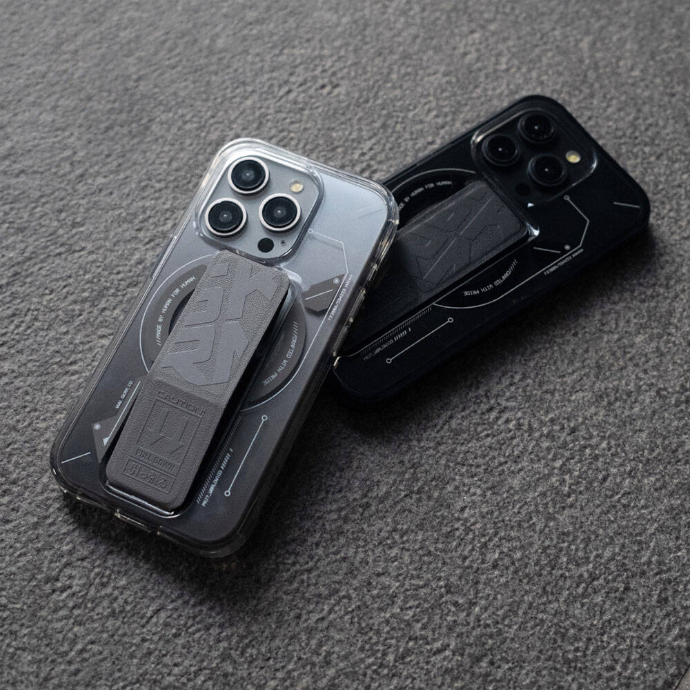 iPhone 15 Pro Max Kılıf M-safe Şarj Özellikli Teknoloji Desenli Standlı Skinarma Helio Kılıf