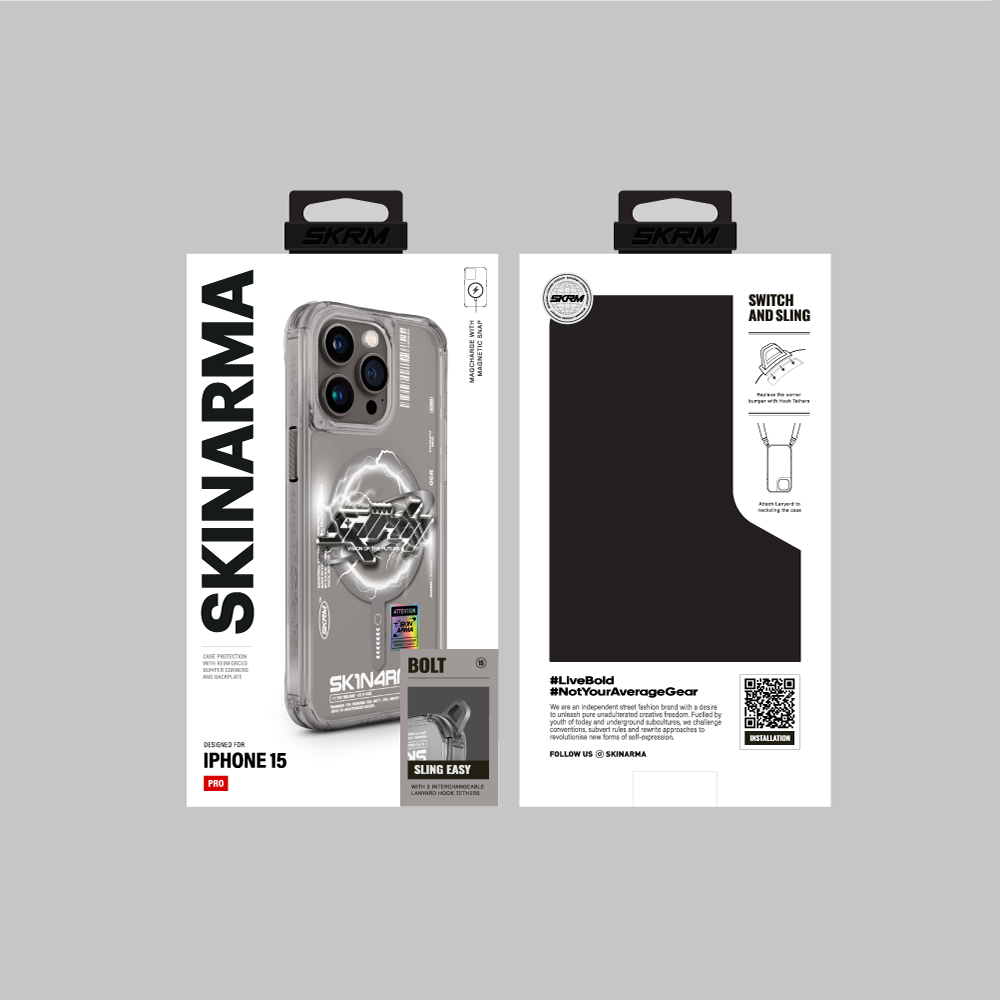 iPhone 15 Pro Max Kılıf M-safe Şarj Özellikli Yazı Desenli SkinArma Bolt Kılıf