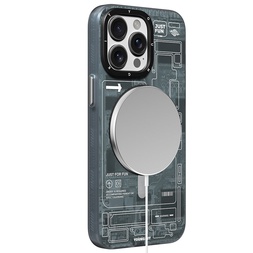 iPhone 15 Pro Max Kılıf M-safe Şarj Özellikli Youngkit 360° Standlı Technology Serisi Kılıf