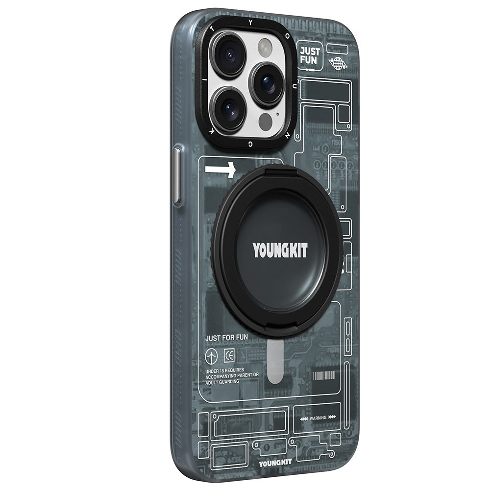 iPhone 15 Pro Max Kılıf M-safe Şarj Özellikli Youngkit 360° Standlı Technology Serisi Kılıf