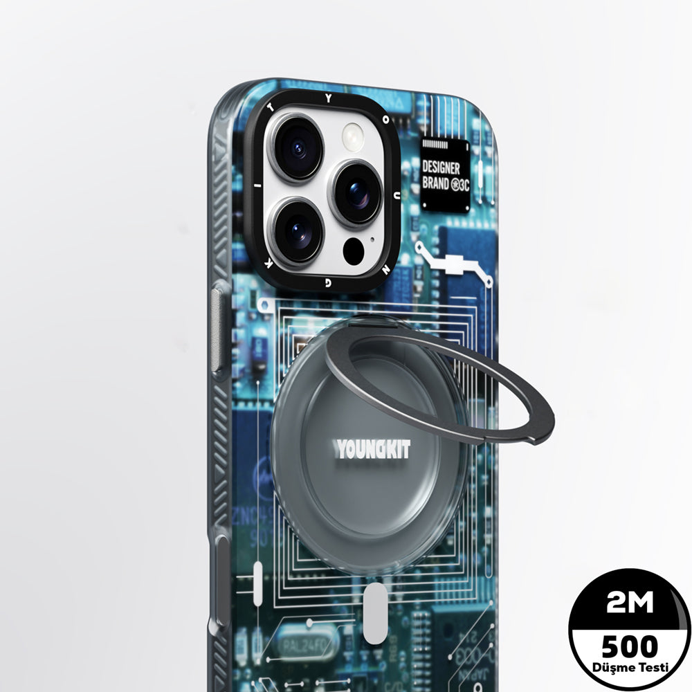 iPhone 15 Pro Max Kılıf M-safe Şarj Özellikli Youngkit 360° Standlı Technology Serisi Kılıf