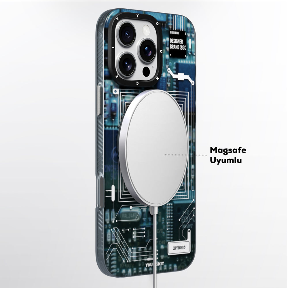 iPhone 15 Pro Max Kılıf M-safe Şarj Özellikli Youngkit 360° Standlı Technology Serisi Kılıf
