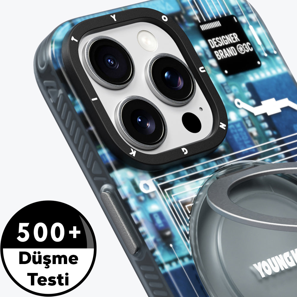 iPhone 15 Pro Max Kılıf M-safe Şarj Özellikli Youngkit 360° Standlı Technology Serisi Kılıf