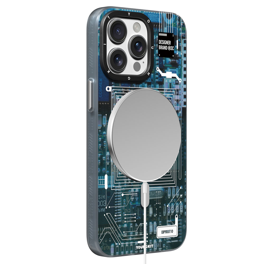 iPhone 15 Pro Max Kılıf M-safe Şarj Özellikli Youngkit 360° Standlı Technology Serisi Kılıf