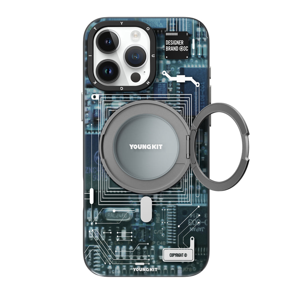 iPhone 15 Pro Max Kılıf M-safe Şarj Özellikli Youngkit 360° Standlı Technology Serisi Kılıf