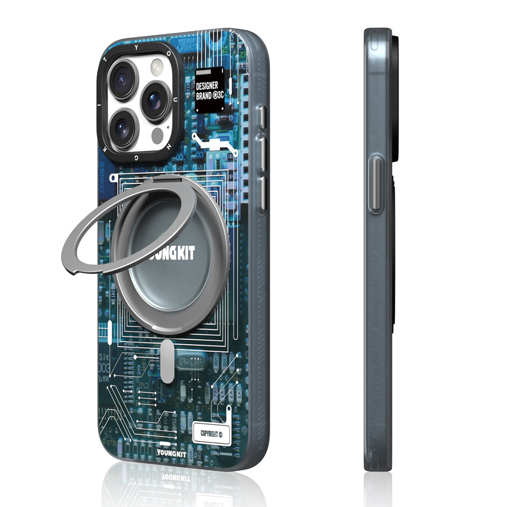 iPhone 15 Pro Max Kılıf M-safe Şarj Özellikli Youngkit 360° Standlı Technology Serisi Kılıf