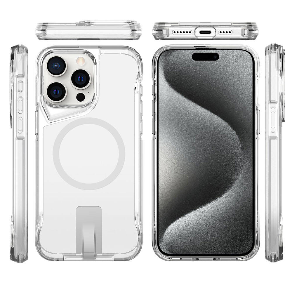 iPhone 15 Pro Max Kılıf M-safe Şarj Özellikli Zore T-Max Standlı Kılıf