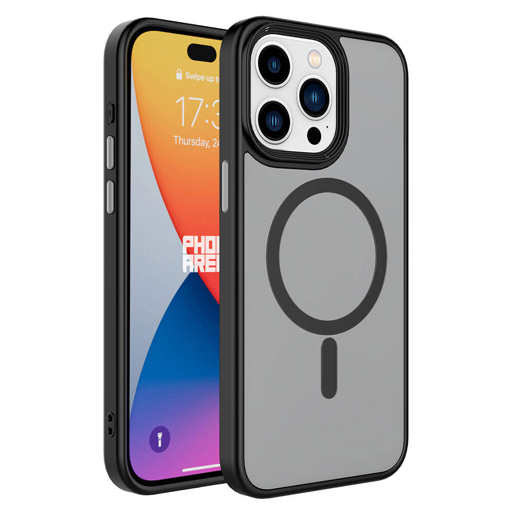 iPhone 15 Pro Max Kılıf Mat Arka Yüzey Wireless Şarj Özellikli Zore Flet M-safe Kılıf
