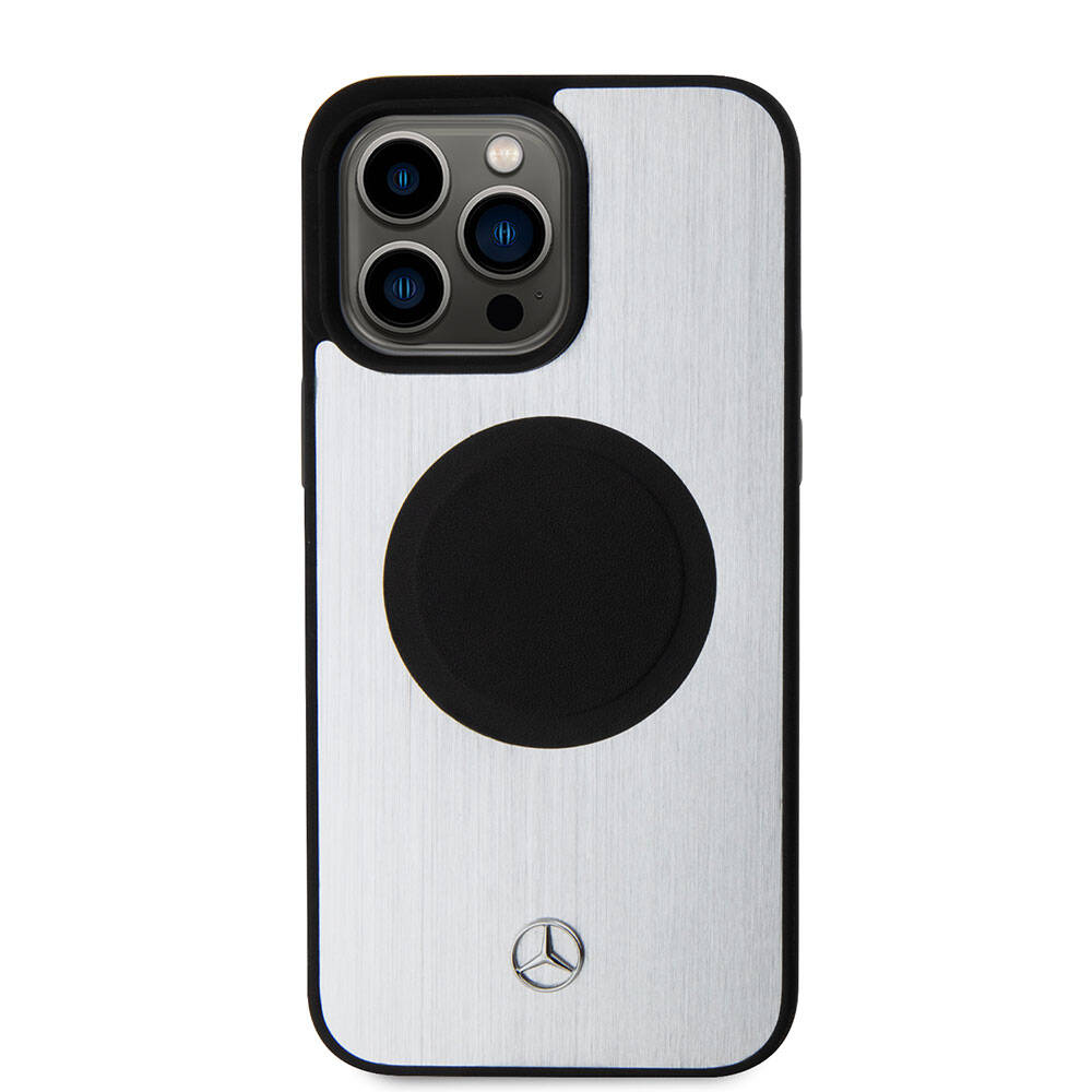 iPhone 15 Pro Max Kılıf Mercedes Benz Orijinal Lisanslı M-safe Şarj Özellikli Alüminyum Arka Yüzey Metal Yıldız Logolu Kılıf