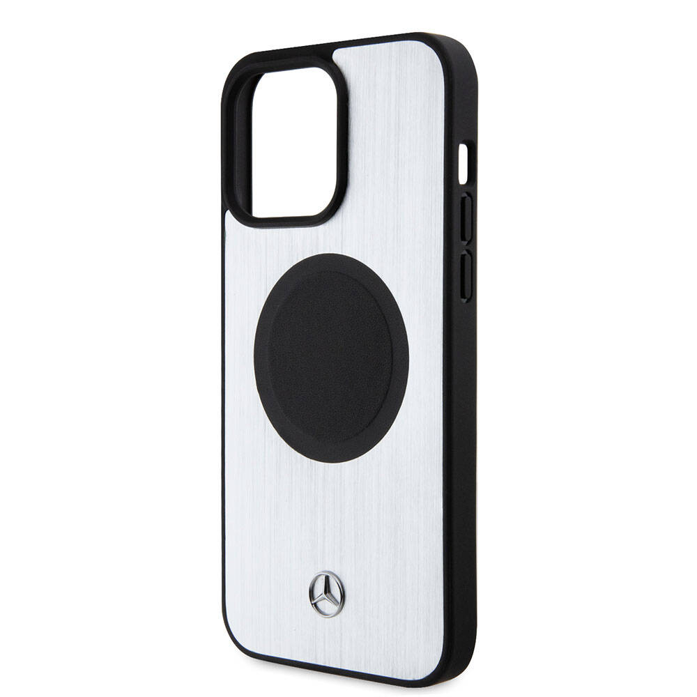 iPhone 15 Pro Max Kılıf Mercedes Benz Orijinal Lisanslı M-safe Şarj Özellikli Alüminyum Arka Yüzey Metal Yıldız Logolu Kılıf