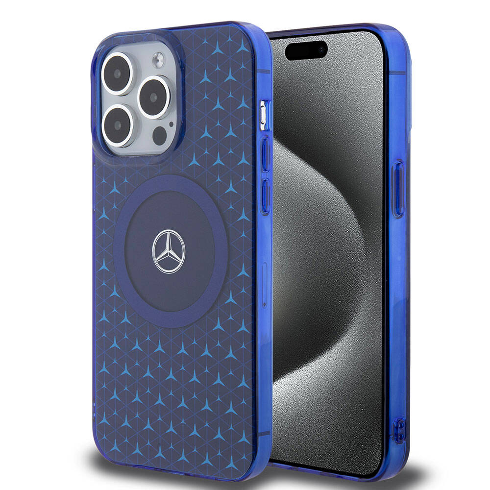 iPhone 15 Pro Max Kılıf Mercedes Benz Orijinal Lisanslı M-safe Şarj Özellikli Çift Katmanlı Mini Yıldız Desenli Kılıf