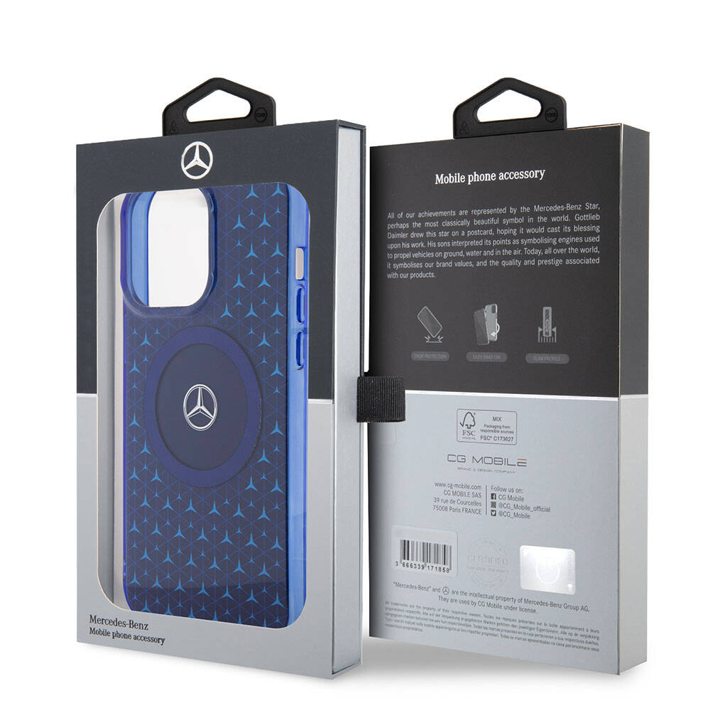 iPhone 15 Pro Max Kılıf Mercedes Benz Orijinal Lisanslı M-safe Şarj Özellikli Çift Katmanlı Mini Yıldız Desenli Kılıf
