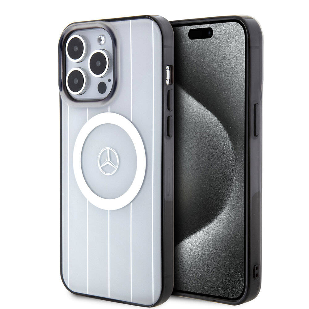 iPhone 15 Pro Max Kılıf Mercedes Benz Orijinal Lisanslı M-safe Şarj Özellikli Çift Katmanlı Paralel Çizgi Desenli Kılıf