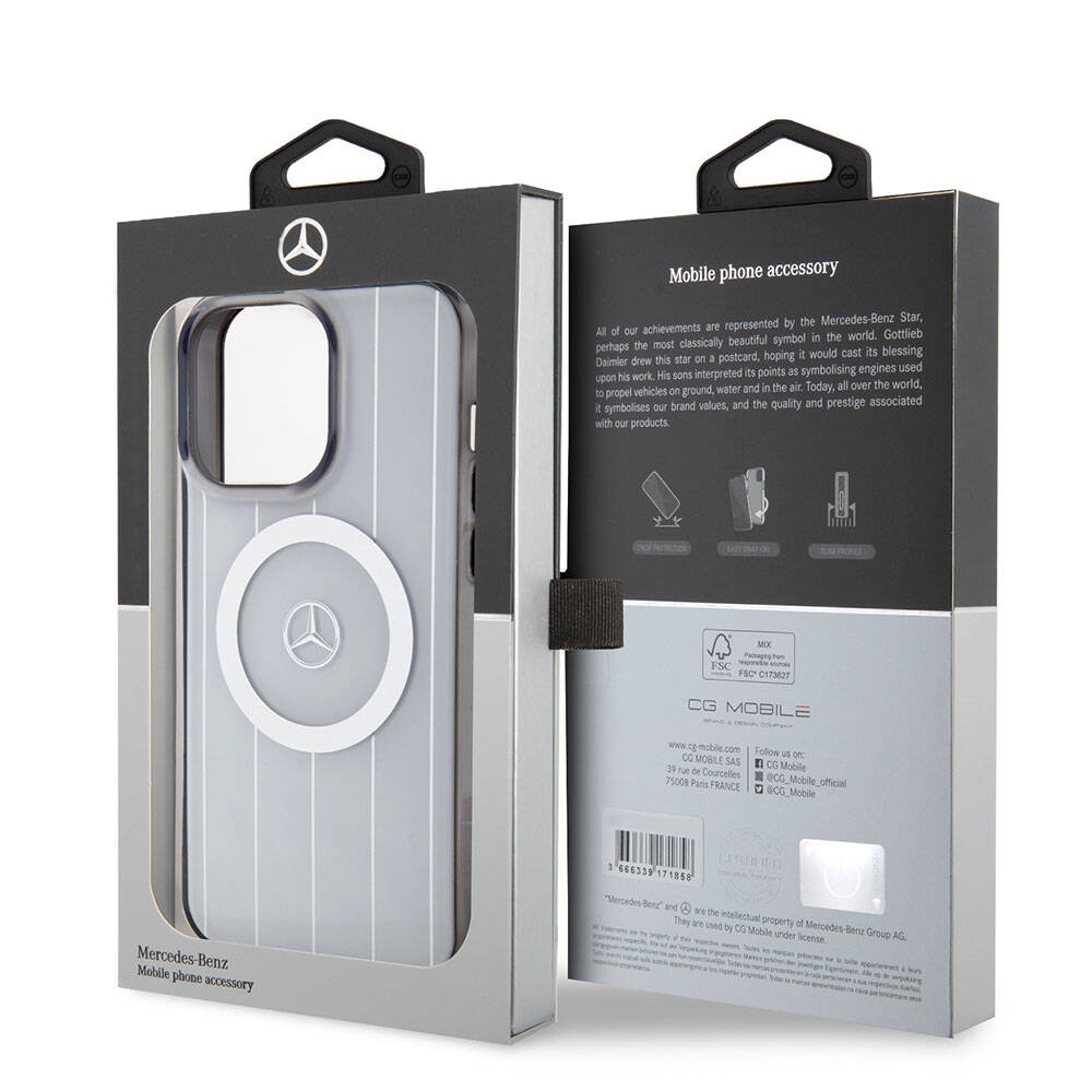 iPhone 15 Pro Max Kılıf Mercedes Benz Orijinal Lisanslı M-safe Şarj Özellikli Çift Katmanlı Paralel Çizgi Desenli Kılıf