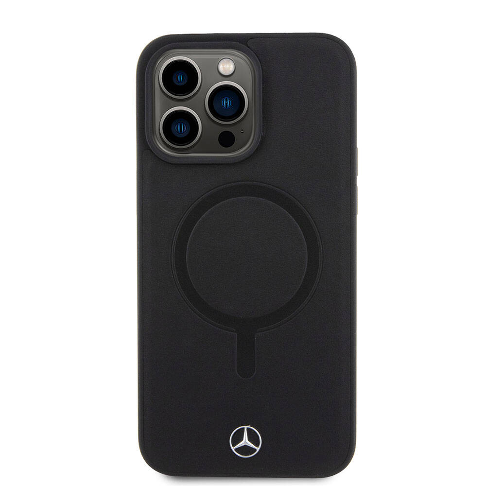 iPhone 15 Pro Max Kılıf Mercedes Benz Orijinal Lisanslı M-safe Şarj Özellikli Metal Yıldız Logolu Pürüzsüz Deri Kılıf