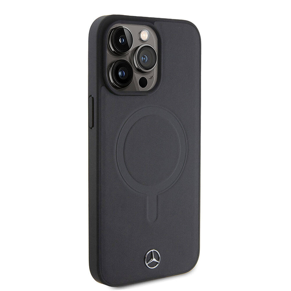 iPhone 15 Pro Max Kılıf Mercedes Benz Orijinal Lisanslı M-safe Şarj Özellikli Metal Yıldız Logolu Pürüzsüz Deri Kılıf