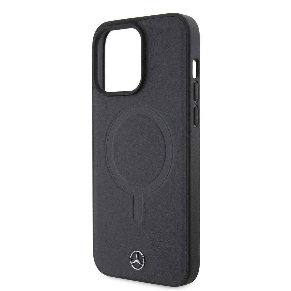 iPhone 15 Pro Max Kılıf Mercedes Benz Orijinal Lisanslı M-safe Şarj Özellikli Metal Yıldız Logolu Pürüzsüz Deri Kılıf