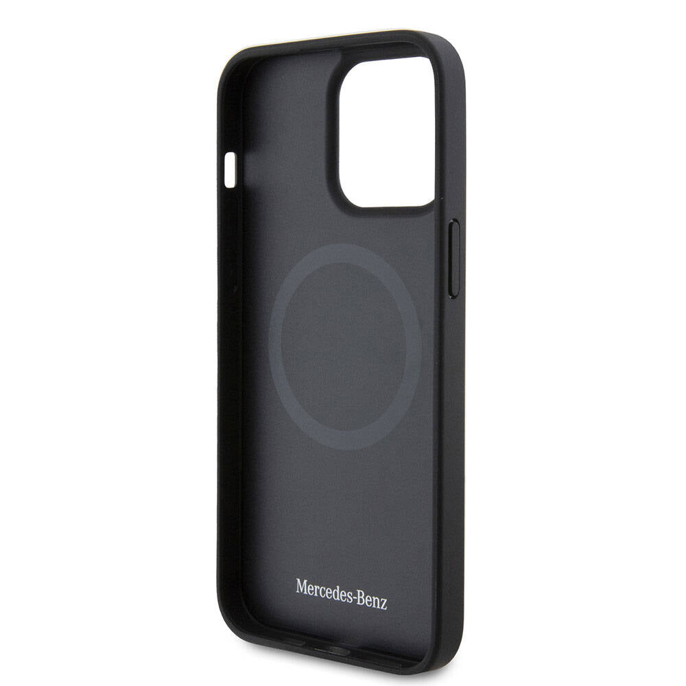 iPhone 15 Pro Max Kılıf Mercedes Benz Orijinal Lisanslı M-safe Şarj Özellikli Metal Yıldız Logolu Pürüzsüz Deri Kılıf