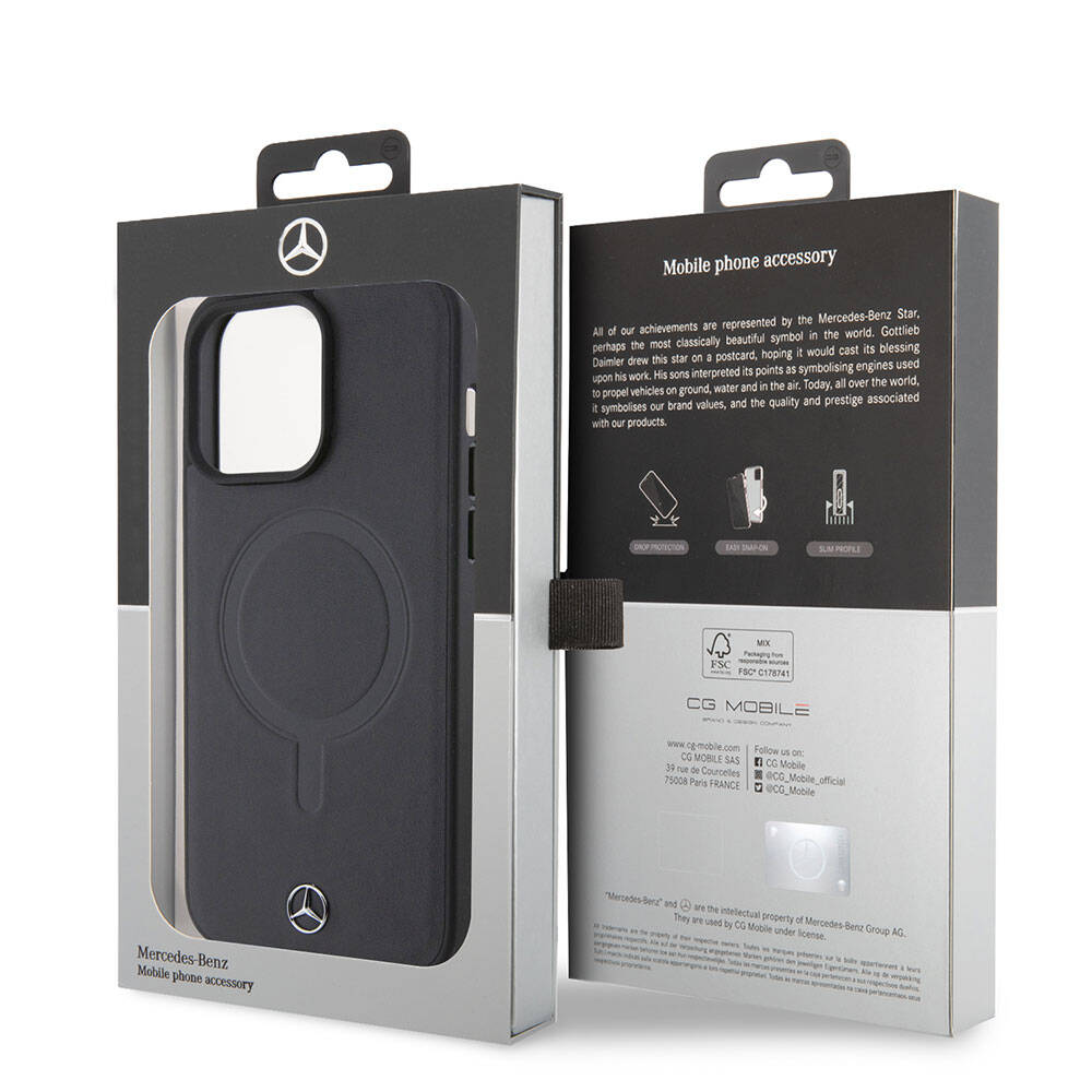 iPhone 15 Pro Max Kılıf Mercedes Benz Orijinal Lisanslı M-safe Şarj Özellikli Metal Yıldız Logolu Pürüzsüz Deri Kılıf