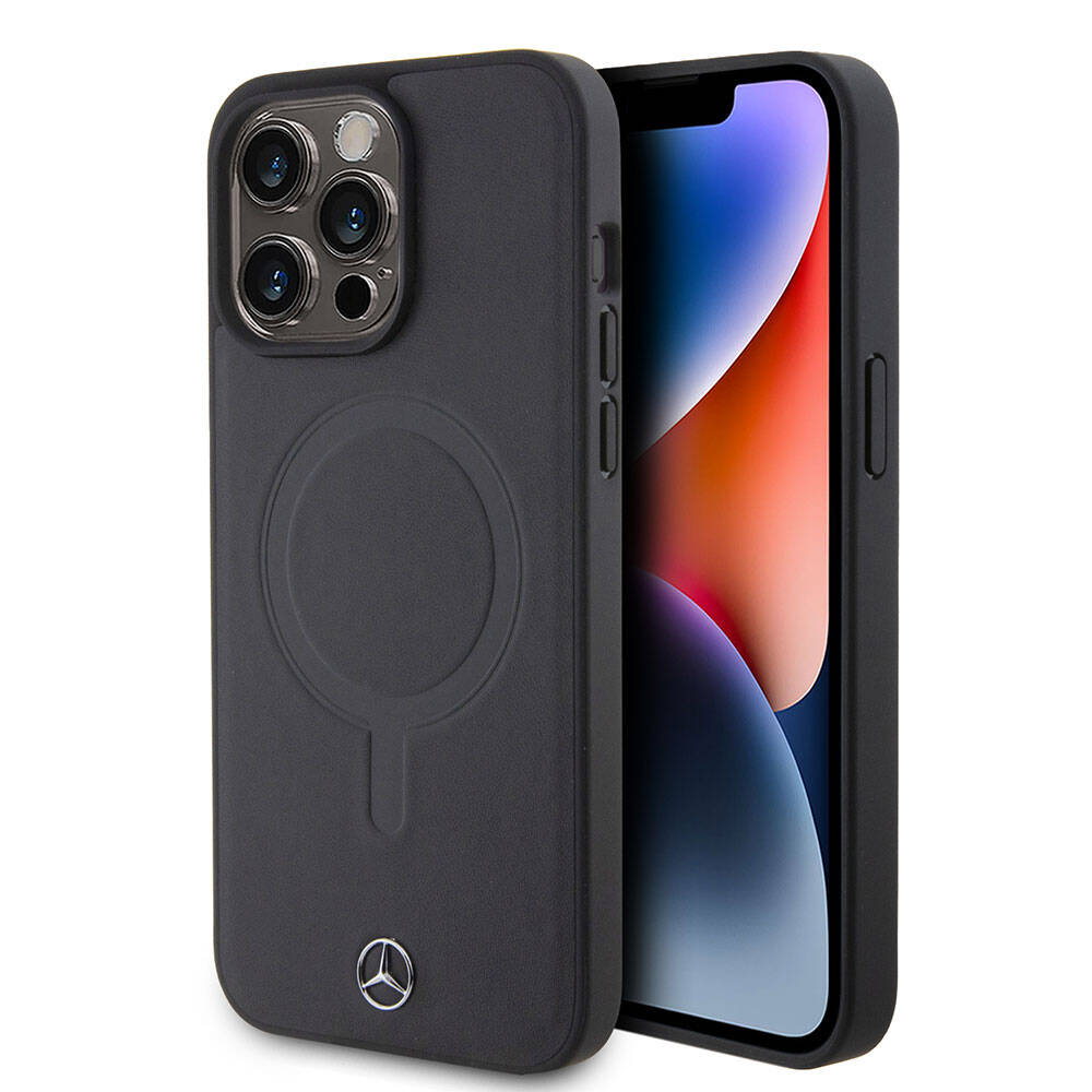 iPhone 15 Pro Max Kılıf Mercedes Benz Orijinal Lisanslı M-safe Şarj Özellikli Metal Yıldız Logolu Pürüzsüz Deri Kılıf