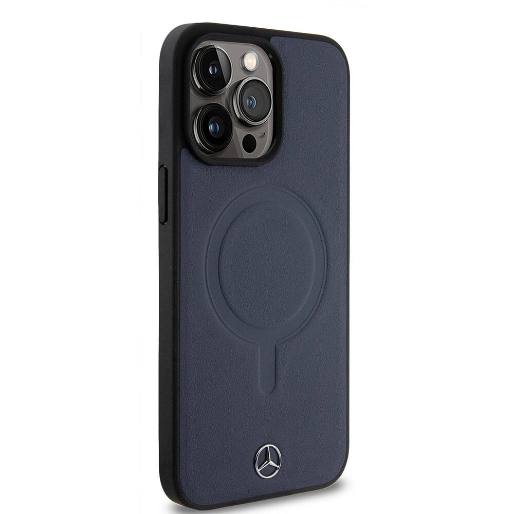 iPhone 15 Pro Max Kılıf Mercedes Benz Orijinal Lisanslı M-safe Şarj Özellikli Metal Yıldız Logolu Pürüzsüz Deri Kılıf