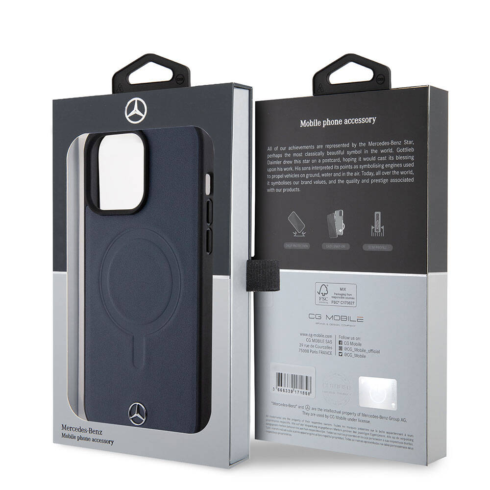 iPhone 15 Pro Max Kılıf Mercedes Benz Orijinal Lisanslı M-safe Şarj Özellikli Metal Yıldız Logolu Pürüzsüz Deri Kılıf