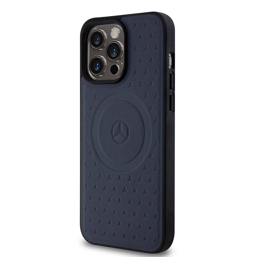 iPhone 15 Pro Max Kılıf Mercedes Benz Orijinal Lisanslı M-safe Şarj Özellikli Mühürlü Yıldız Desenli ve Logolu Deri Kılıf
