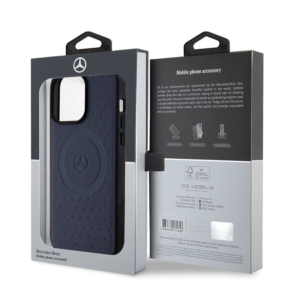 iPhone 15 Pro Max Kılıf Mercedes Benz Orijinal Lisanslı M-safe Şarj Özellikli Mühürlü Yıldız Desenli ve Logolu Deri Kılıf