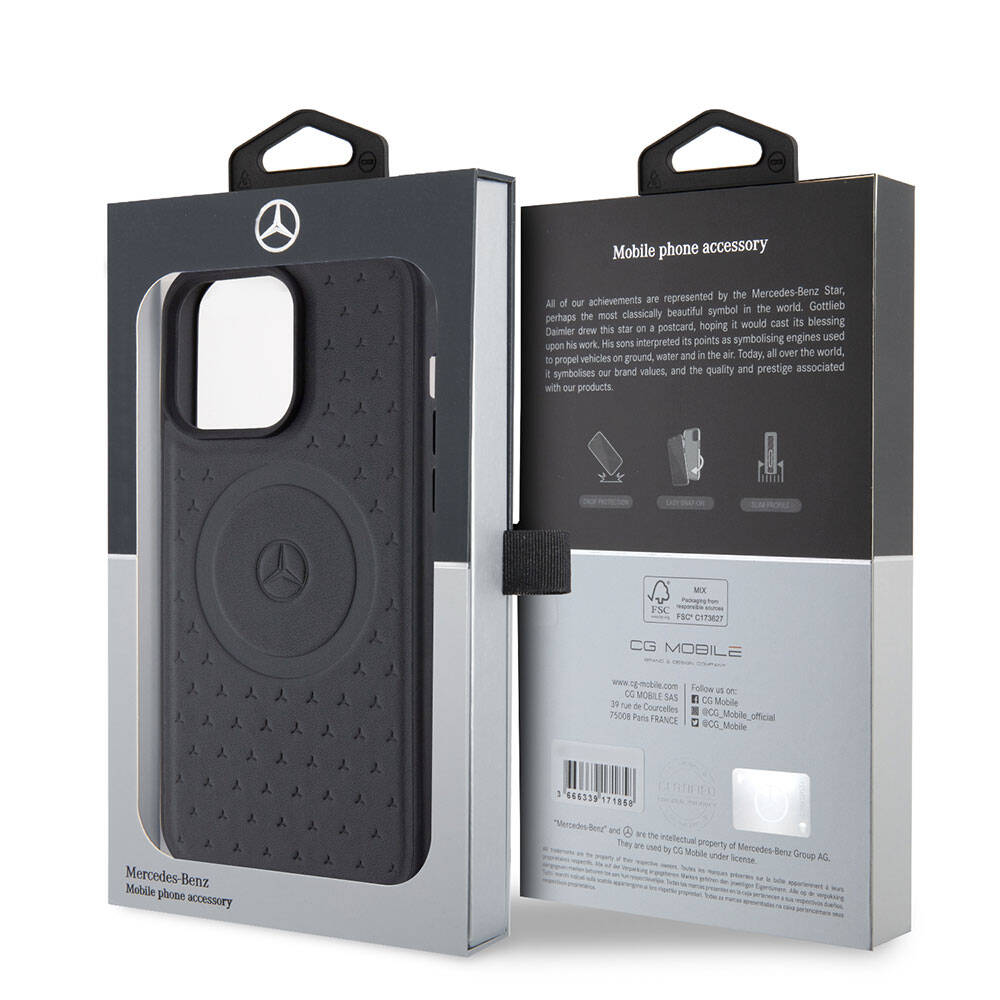 iPhone 15 Pro Max Kılıf Mercedes Benz Orijinal Lisanslı M-safe Şarj Özellikli Mühürlü Yıldız Desenli ve Logolu Deri Kılıf
