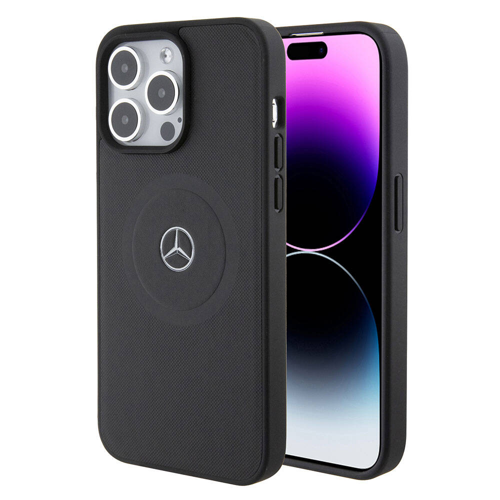 iPhone 15 Pro Max Kılıf Mercedes Benz Orijinal Lisanslı M-safe Şarj Özellikli Pike Desenli Baskı Logolu Deri Kılıf