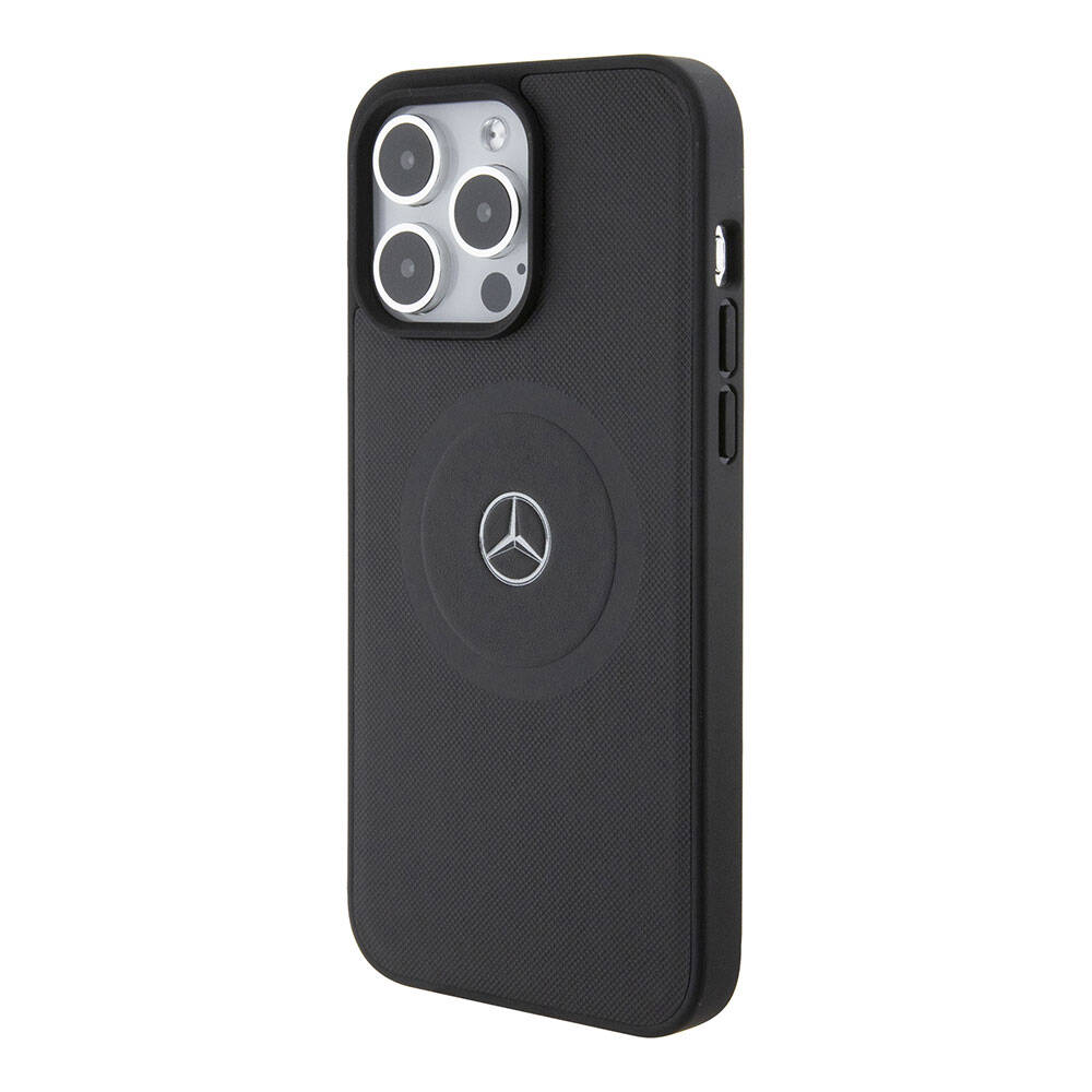 iPhone 15 Pro Max Kılıf Mercedes Benz Orijinal Lisanslı M-safe Şarj Özellikli Pike Desenli Baskı Logolu Deri Kılıf