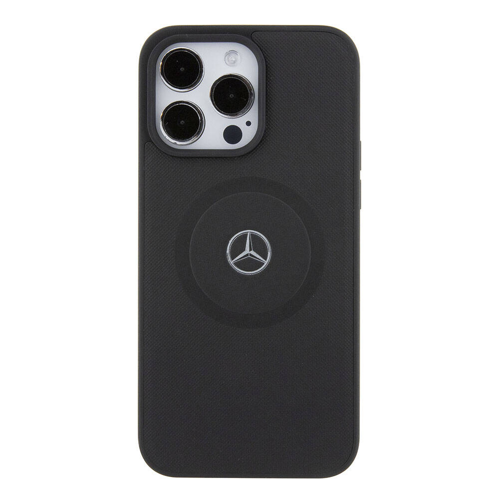 iPhone 15 Pro Max Kılıf Mercedes Benz Orijinal Lisanslı M-safe Şarj Özellikli Pike Desenli Baskı Logolu Deri Kılıf