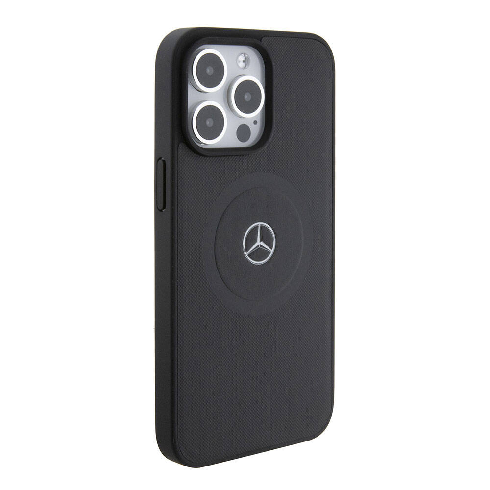 iPhone 15 Pro Max Kılıf Mercedes Benz Orijinal Lisanslı M-safe Şarj Özellikli Pike Desenli Baskı Logolu Deri Kılıf